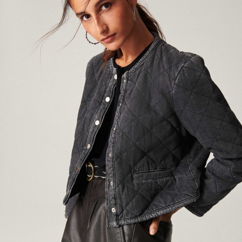 ba&sh Gladys Jacket Quilted denim Blackstone Size XL